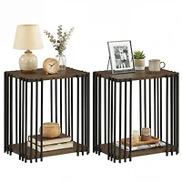 Sugift Rubber Wood End Table Set of 2 with 2-Tier Storage Shelves and Metal Frame