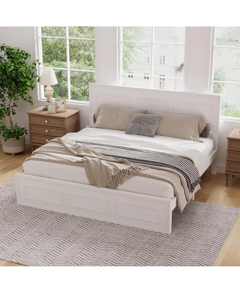 Streamdale Furniture Queen Size Wood Bed with Adjustable Headboard and Frame