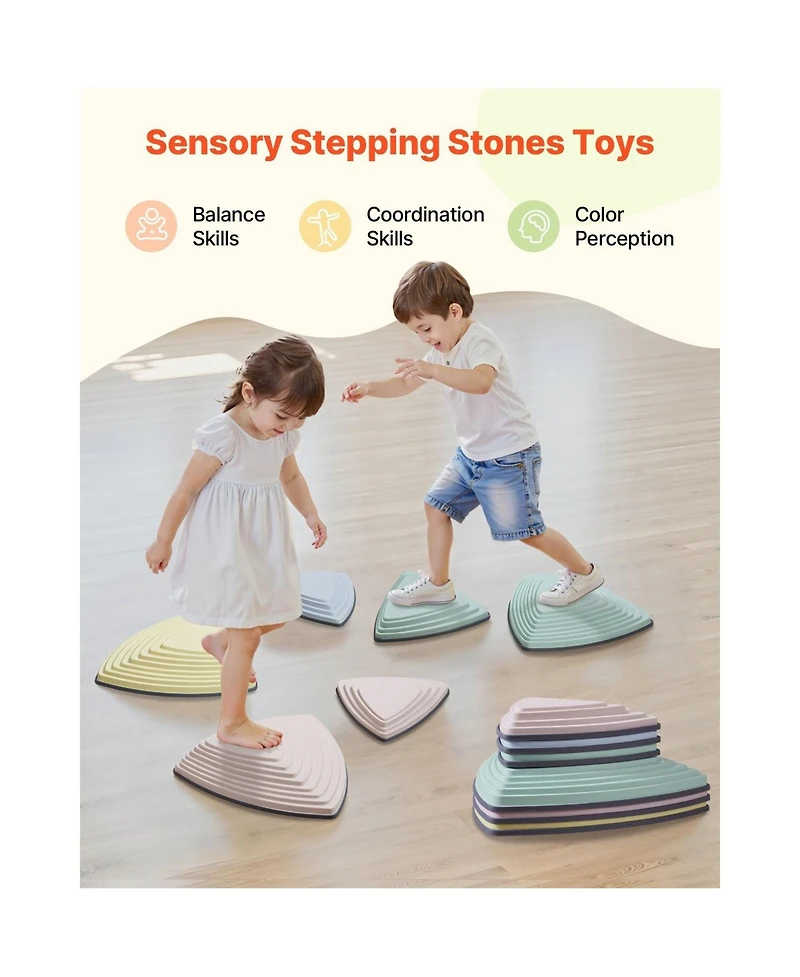 Slickblue Balance Stepping Stones Set of 6, Non-Slip Sensory, 220 lb. Capacity, Ages 3+