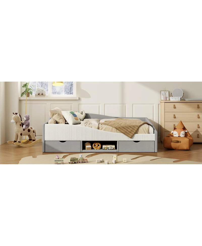 Streamdale Furniture Full Size Upholstered Daybed Frame with 2 Storage Drawers
