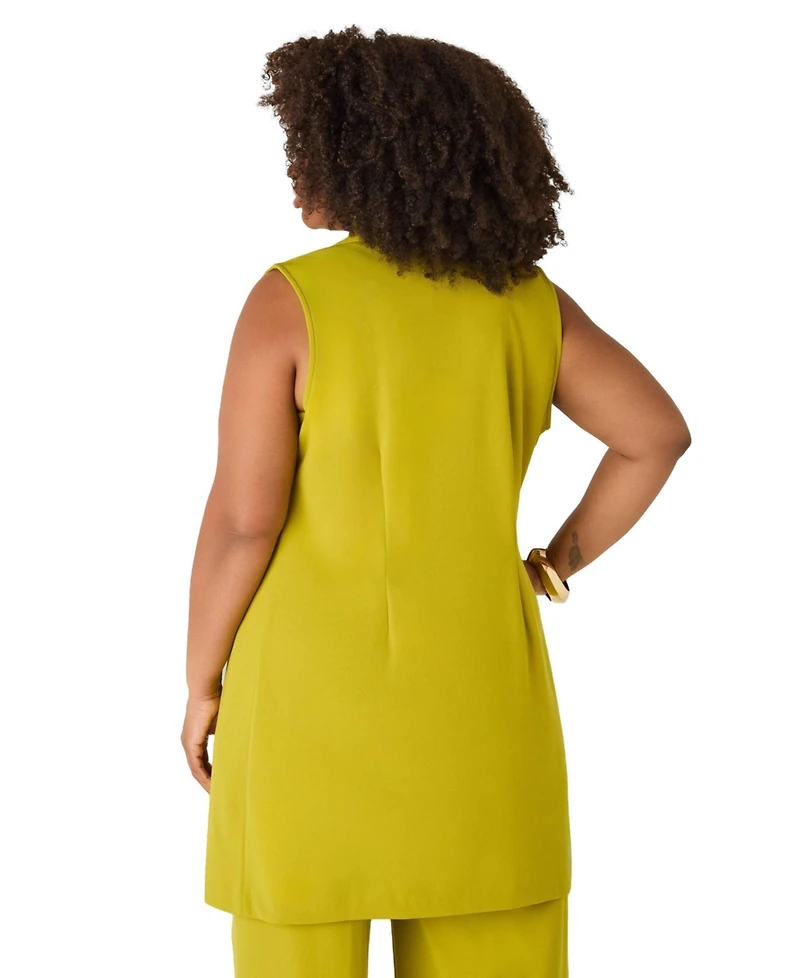 Ashley Stewart Plus Button-Embellished Open-Front Notched-Lapel Vest