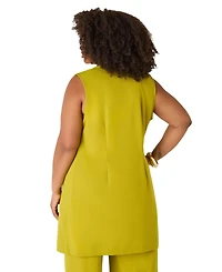 Ashley Stewart Plus Button-Embellished Open-Front Notched-Lapel Vest