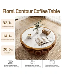 Streamdale Furniture 32.1" Modern Flower-Shaped Marble Pattern Round Coffee Table