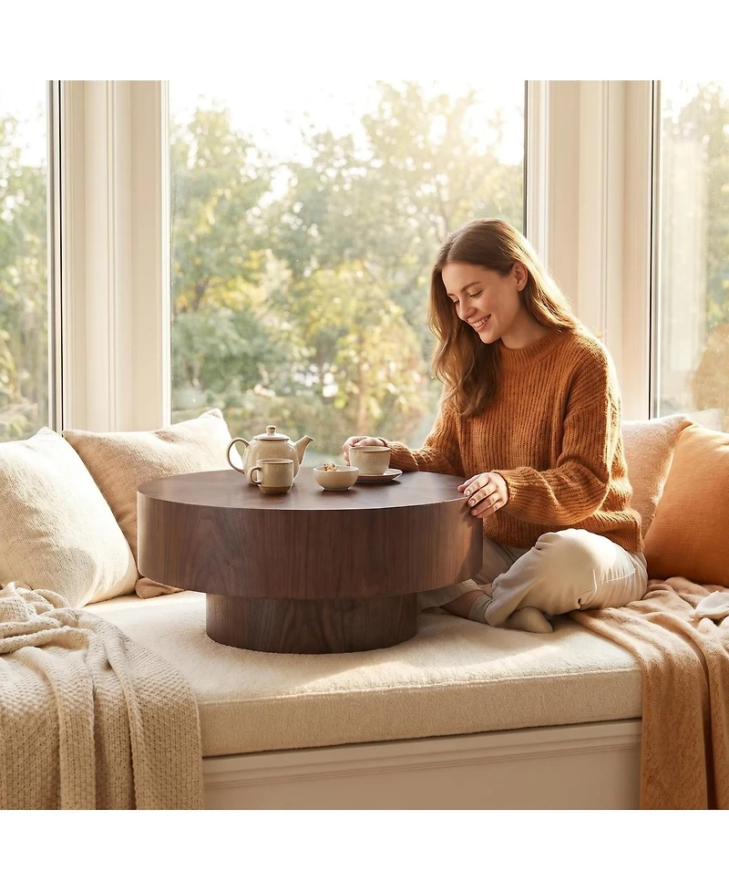 Streamdale Furniture Round Wood 31.49" Coffee Table for Living Room, Walnut