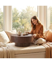 Streamdale Furniture Round Wood 31.49" Coffee Table for Living Room, Walnut