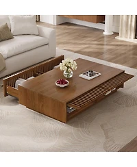Streamdale Furniture Mid Century Modern Solid Wood Coffee Table with Slatted Storage Drawers