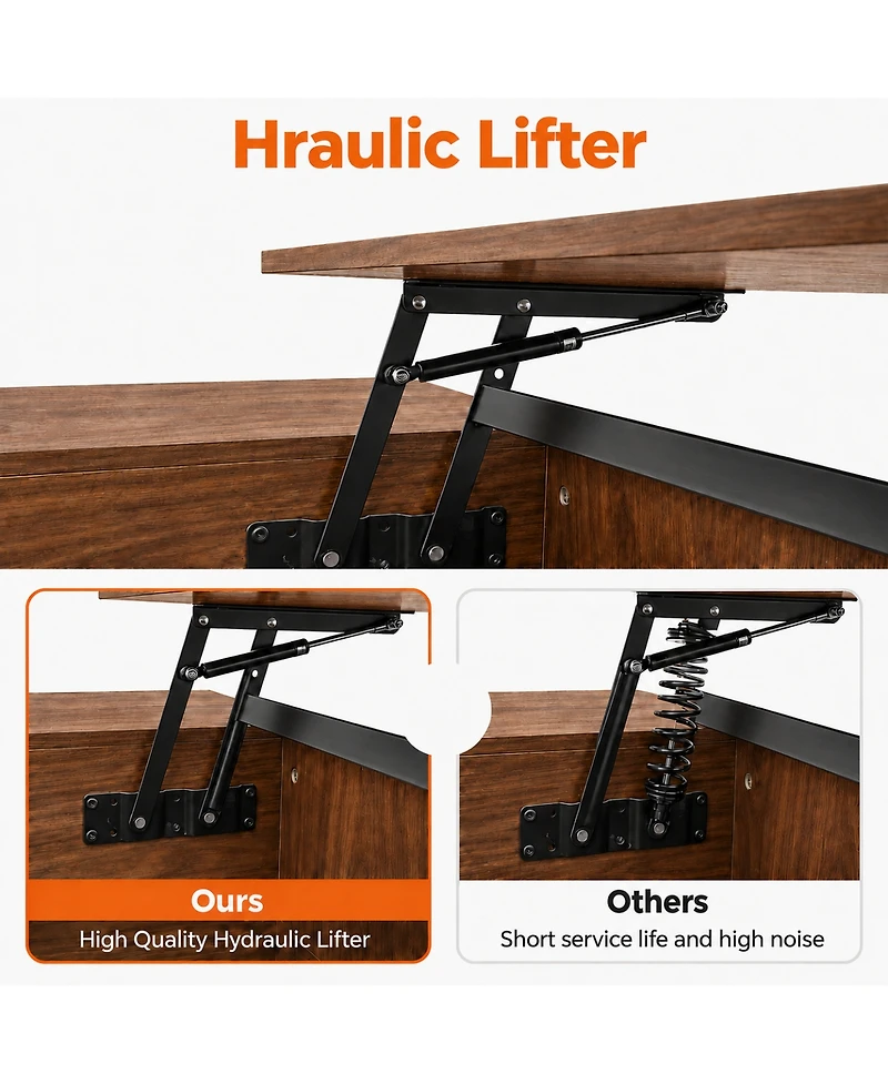 Streamdale Furniture Wood Lift Top Coffee Table with Hidden Compartment and Storage Shelf