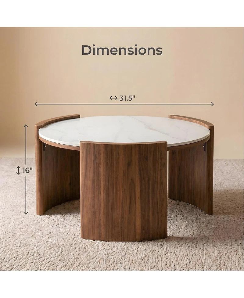 Streamdale Furniture Modern Round Sintered Stone Coffee Table with Walnut Legs