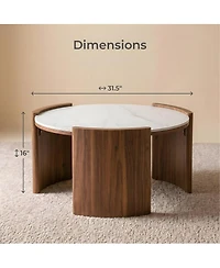 Streamdale Furniture Modern Round Sintered Stone Coffee Table with Walnut Legs