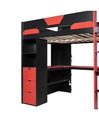 Streamdale Furniture Full Size Wooden Gaming Loft Bed with Desk, Rgb Lights and Usb