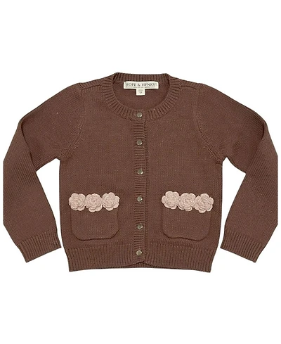 Hope & Henry Little and Big Girls' (Xxs-l) Organic Rosette Pocket Cardigan Sweater