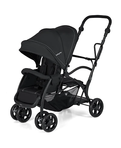 Costway Sit and Stand Double Stroller with Adjustable Handle Bar Backrests Footrest Canopies