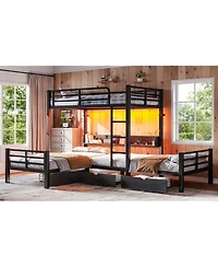 Streamdale Furniture Triple Twin L-Shaped Loft Bed with Storage, Led and Usb