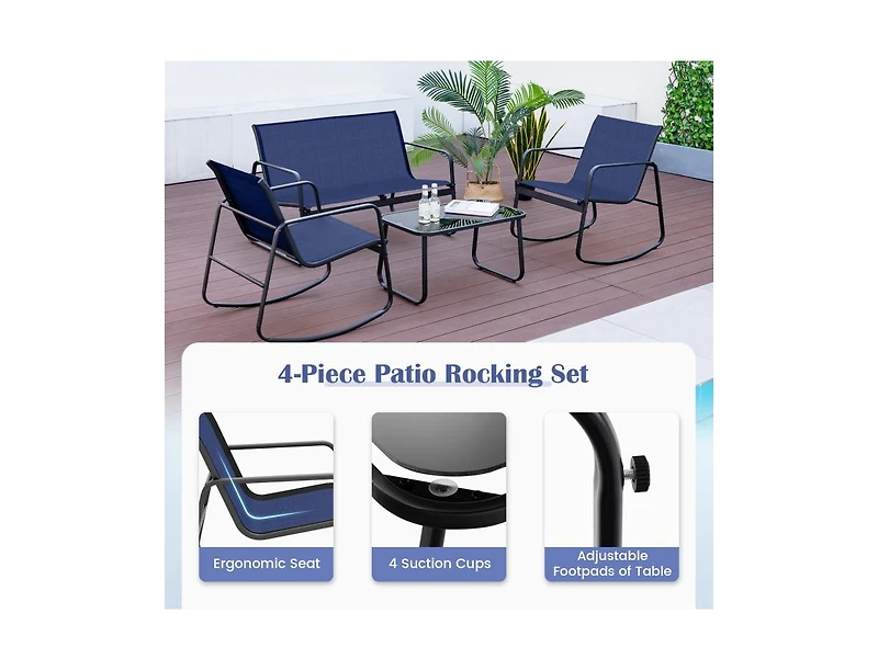 Boyel Living 4 Piece Patio Rocking Set with Glass