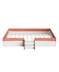 Streamdale Furniture Queen Upholstered Floor Bed with Fence and Led Lights