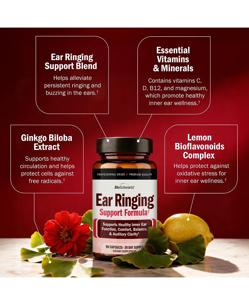 BioSchwartz Ear Support Formula with Vitamins C, D, B1 and Lemon Bioflavonoid Complex, 90 Capsules