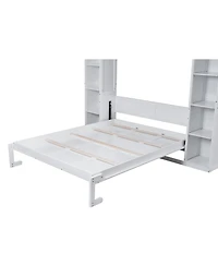 Streamdale Furniture Queen Size Murphy Bed with Shelves and Led Lights