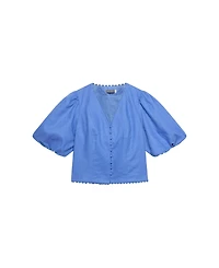 Mint Velvet Women's V-Neck Short Puff-Sleeve Scalloped Edge Blouse