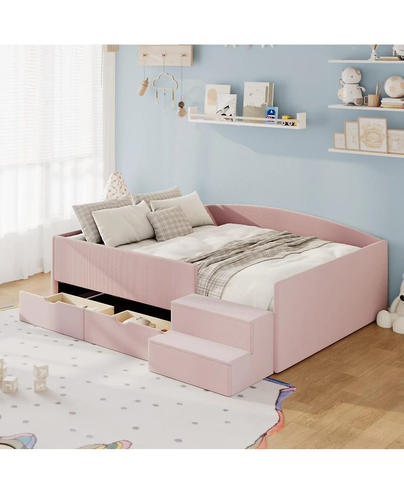 Streamdale Furniture Full Size Upholstered Daybed Frame with 2 Storage Drawers
