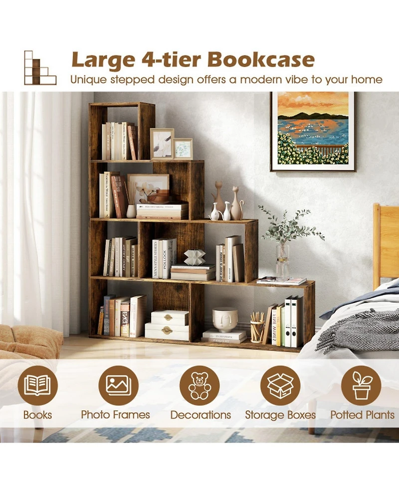 Sugift 4-Tier Stepped Bookshelf Freestanding Ladder Storage Shelf with 6 Open Cubes