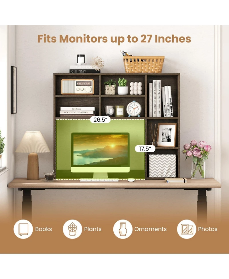 Sugift Desktop Bookshelf with 7 Open Cubbies and 3 Adjustable Shelves Vertical Desk Hutch Organizer