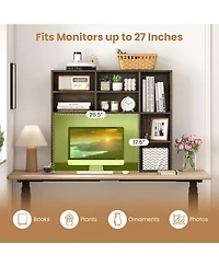 Sugift Desktop Bookshelf with 7 Open Cubbies and 3 Adjustable Shelves Vertical Desk Hutch Organizer