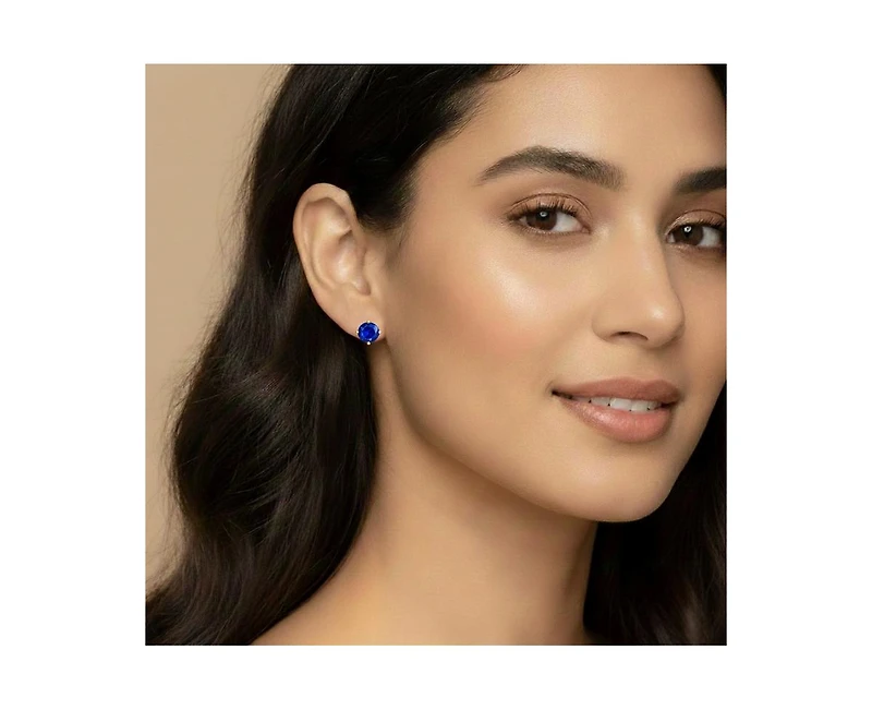 Rachel Glauber Dainty 14K Gold Plated 7MM Cubic Zirconia Stud Earrings