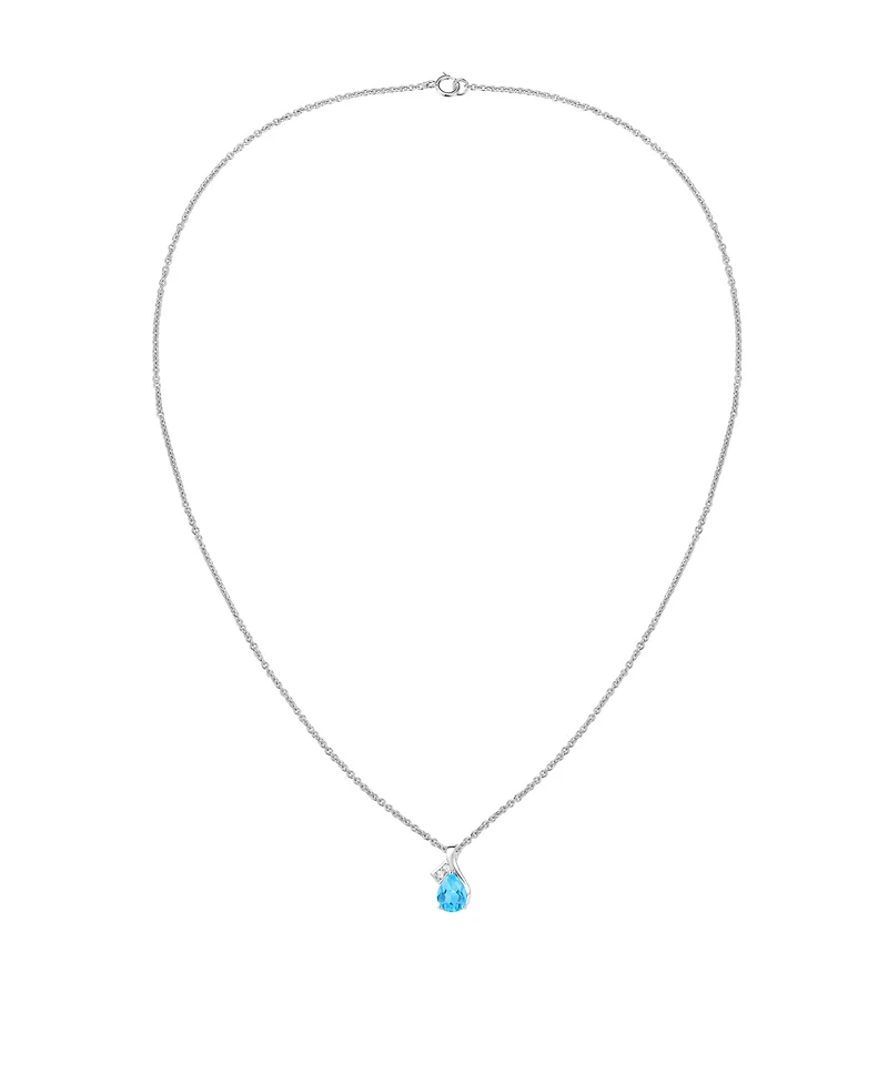 Macy's Blue Topaz (1-1/3 ct. t.w.) & Diamond Accent (0.04 ct. t.w.) Pendant Necklace in 14k White Gold