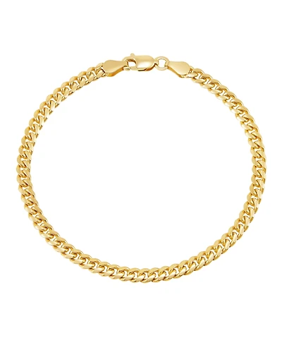 Italian Silver Solid Cuban Chain Bracelet in 18k Gold-Plated Sterling Silver