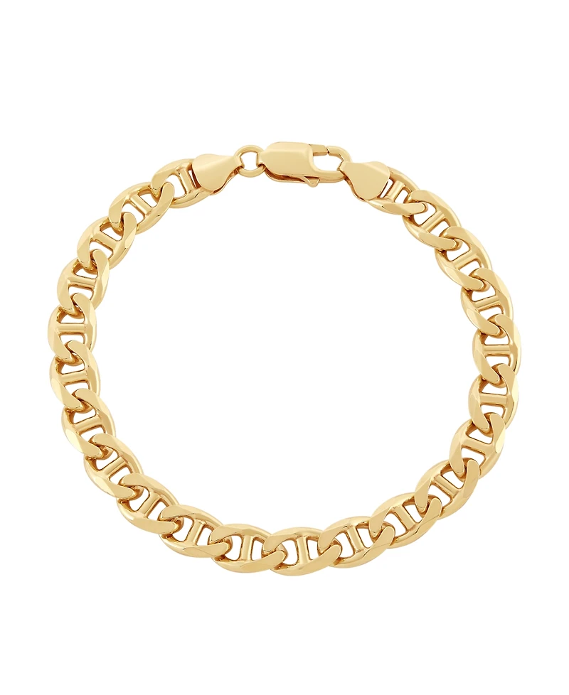 Italian Silver Solid Mariner Chain Bracelet in 18k Gold-Plated Sterling Silver