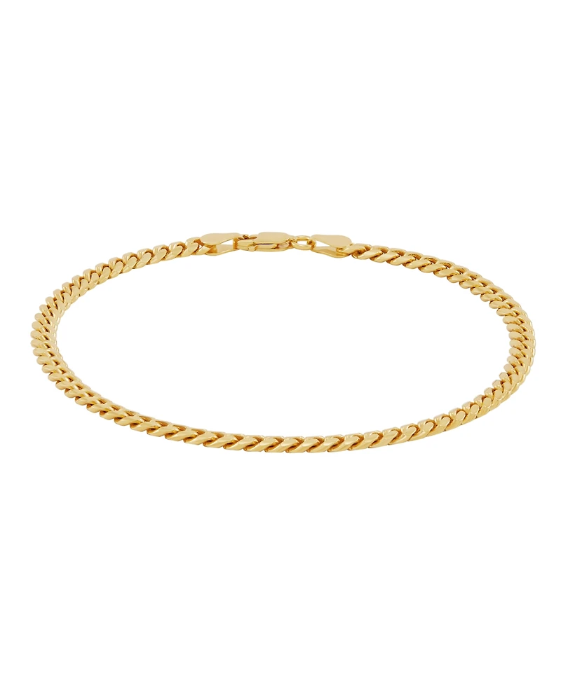 Italian Silver Solid Cuban Chain Bracelet in 18k Gold-Plated Sterling Silver