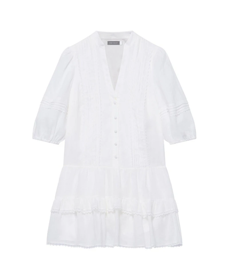 Mint Velvet Women's Ruffle V-Neck Short-Sleeve Ramie Mini Dress