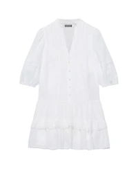 Mint Velvet Women's Ruffle V-Neck Short-Sleeve Ramie Mini Dress