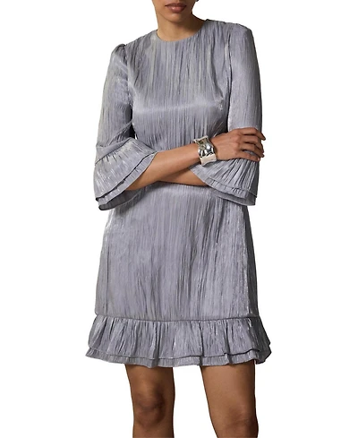 Mint Velvet Women's Metallic Ruffle 3/4-Sleeve Mini Dress