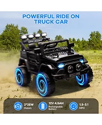 homfan 12V Ride On Truck Car, Electric Vehicle with Parent Remote Control, Battery Powered Toy Spring Suspension, 3 Speeds, Lights, Music