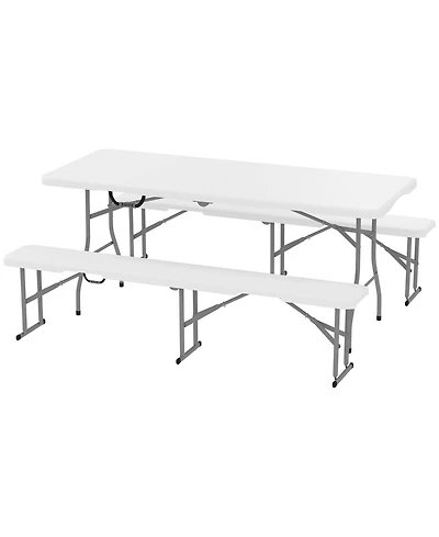 Mountaintop 6FT 3 Pieces Portable Camping Table and Chairs, Folding Picnic Table Bench Set with Carrying Handles for Bbq, Party