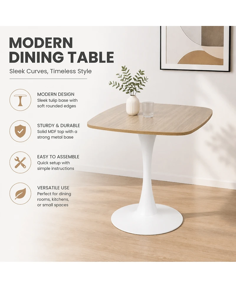 Streamdale Furniture Square 24" Mid-Century Modern Tulip Dining Table, Faux Oak