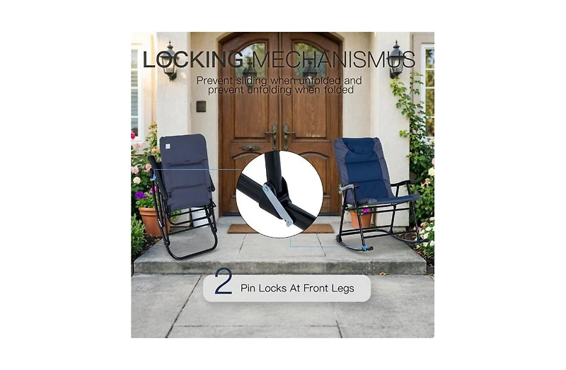 Mountaintop 2 Piece Outdoor Patio Furniture Set Folding Padded Rocking Chairs Bistro Style for Porch Camping Balcony
