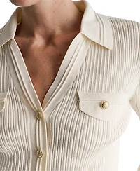 Bcbg Women's Ribbed Knit Collared V-Neck Cardigan