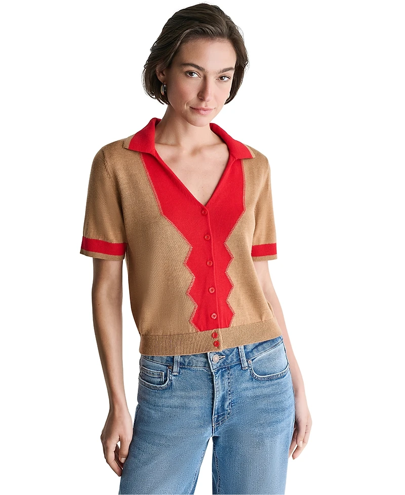 Bcbg Women's Colorblock Short-Sleeve Polo Sweater