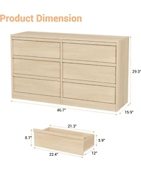 Modern 6-Drawer Chest, Large Storage Organizer for Bedroom Living Room Entryway, Sturdy Design with Smooth-Glide Drawers