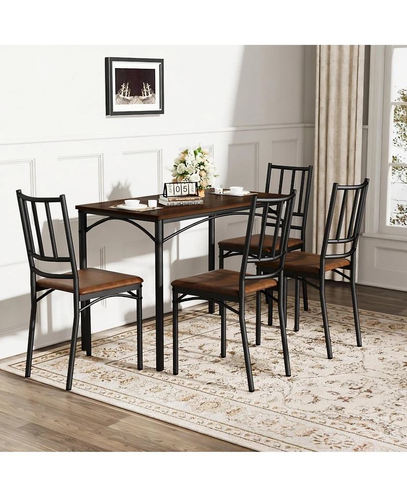 Flynama 4-Piece Industrial Dining Set, Table and 4 Pu Benches