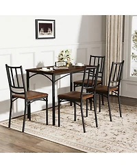 Flynama 4-Piece Industrial Dining Set, Table and 4 Pu Benches