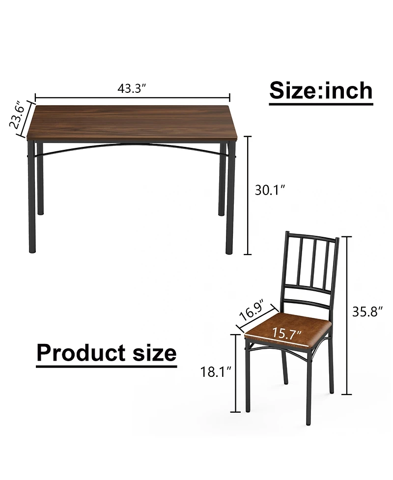 Flynama 4-Piece Industrial Dining Set, Table and 4 Pu Benches