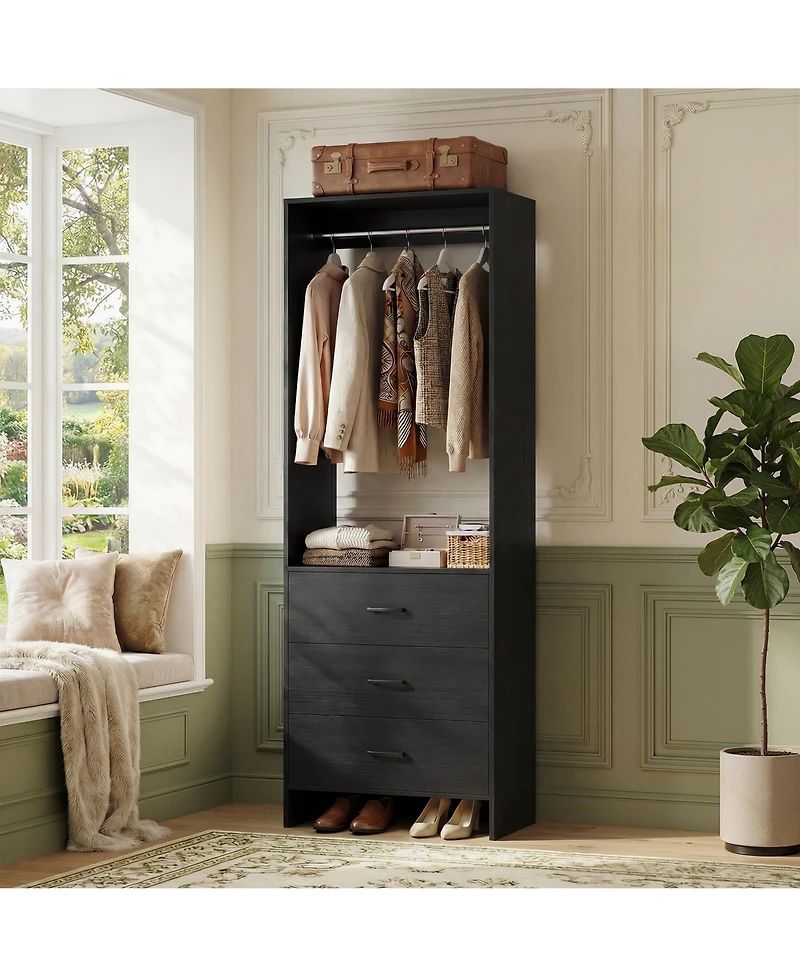 24" Freestanding Closet Organizer System with Hanging Rods and Drawers