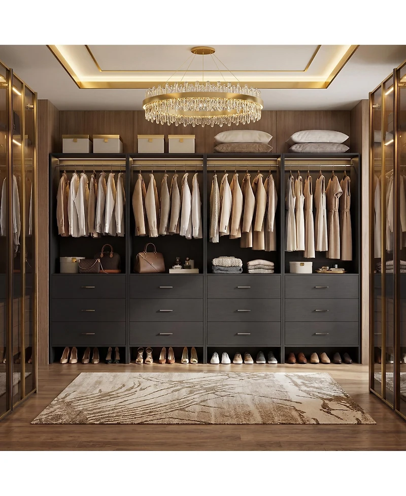24" 4PC Freestanding Closet Organizer System with Hanging Rods and Drawers