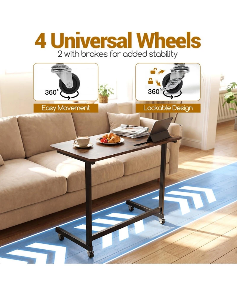 Sugift C-Shaped Mobile Side Table with Tablet Slot and Rolling Casters