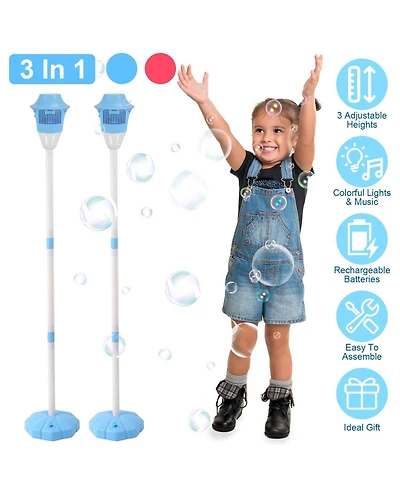Zeny 2Pc 3 1 Standing Bubble Machines with Colorful Lights and Music Rechargeable Maker Stands 2 Modes