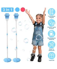 Zeny 2Pc 3 1 Standing Bubble Machines with Colorful Lights and Music Rechargeable Maker Stands 2 Modes