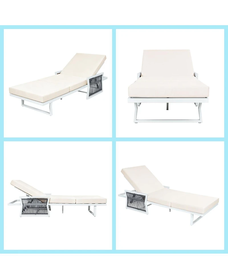 Asagikoiai Adjustable Iron Outdoor Chaise Lounge with Rope Arms and 3-Fold Cushion